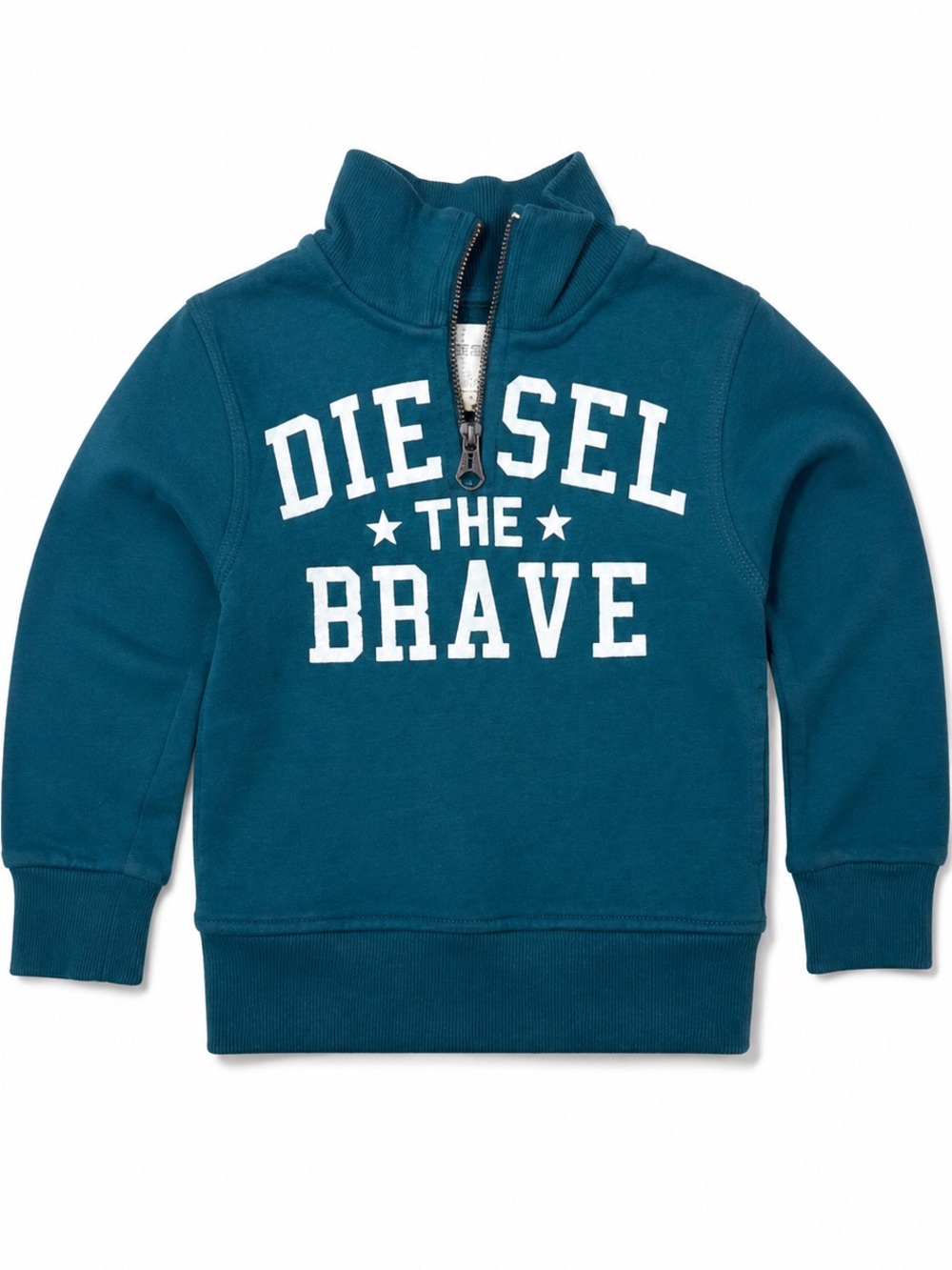 Diesel Teal Half-Zip Kids Hoodie with White Logo